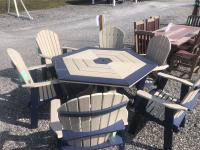 hexagon table with 6 fan back dining chairs